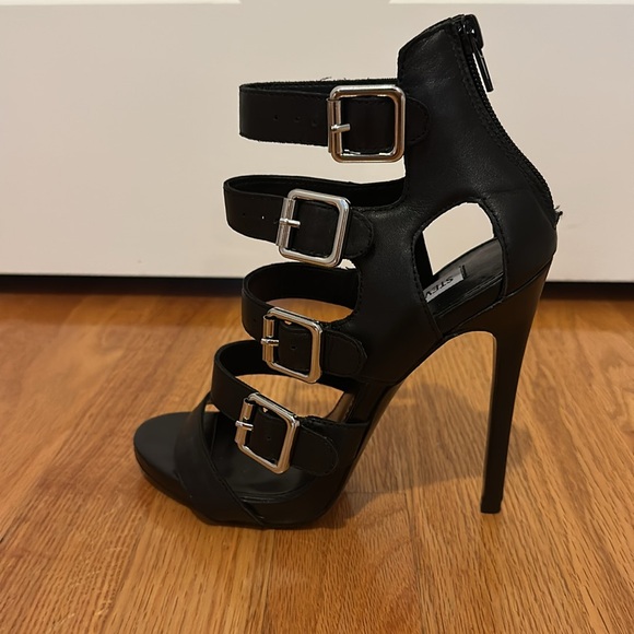 Steve Madden Black Leather Buckle Stilettos - Picture 5 of 9
